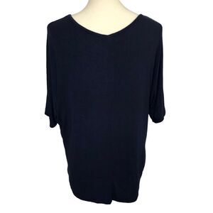 Joan Vass Modal Top Wide V-neck Pullover Dark Navy Size Large
